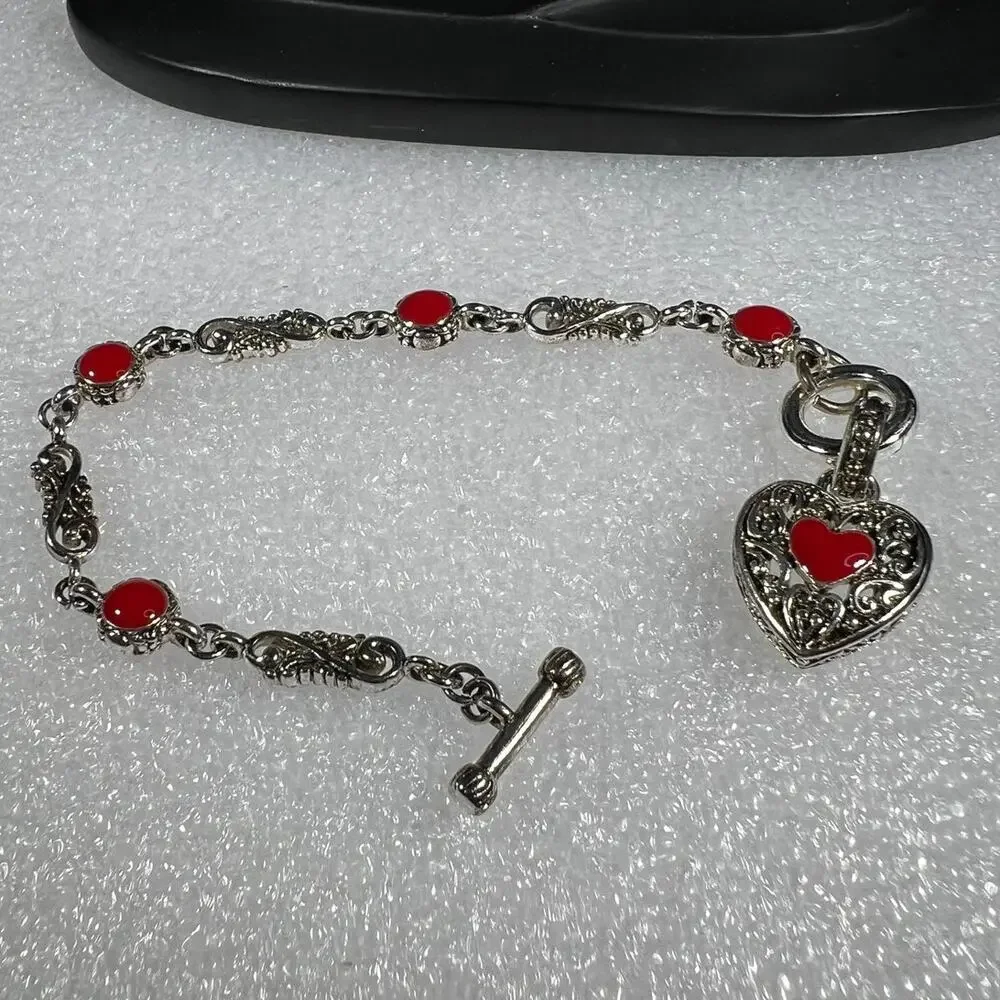 Retro Red Vintage Scroll Heart Toggle Bracelet NWOT Deadstock Costume Fashion